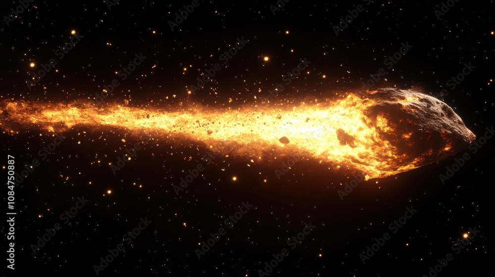 PNG Fiery meteorite in space PNG Fiery meteorite in space