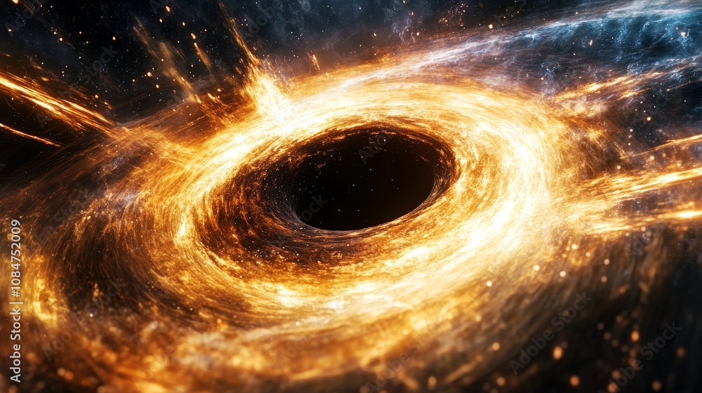 A digital rendering of an evaporating black hole surrounded by a sparse field of matter and energy, illustrating the concept of entropy A digital rendering of an evaporating black hole surrounded by a sparse field of matter and energy, illustrating the concept of entropy