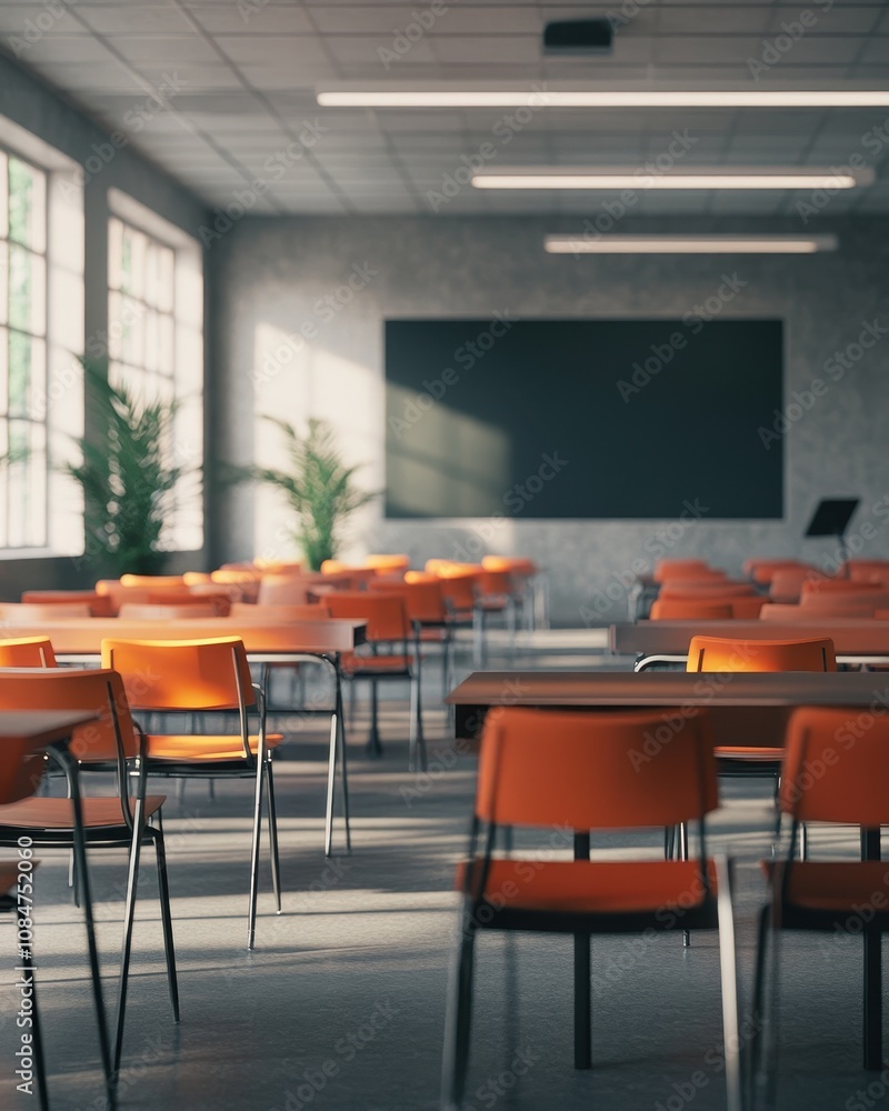 An empty defocused university class. Robotics powered by stock. Business conference room. School room with empty chairs and tables. An empty defocused university class. Robotics powered by stock. Business conference room. School room with empty chairs and tables.