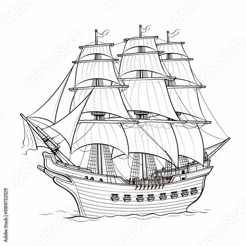 Wallpaper Mural A detailed line drawing illustration of a historic sailing ship. Torontodigital.ca