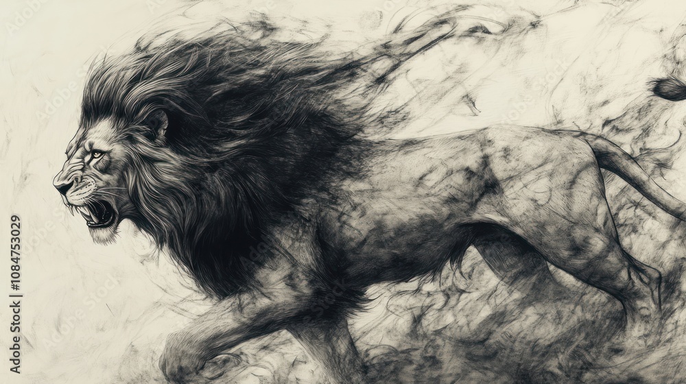 Majestic Lion in Motion: A Charcoal Masterpiece Majestic Lion in Motion: A Charcoal Masterpiece