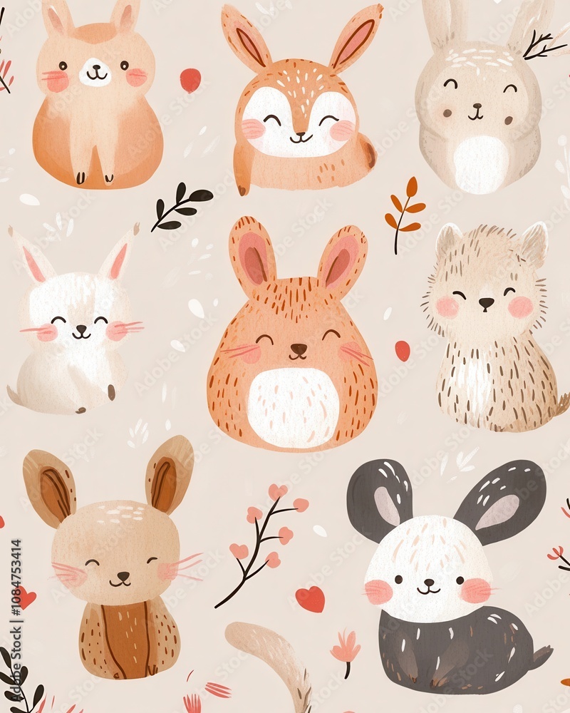 Obraz premium Cute seamless pattern with adorable animals and playful elements
