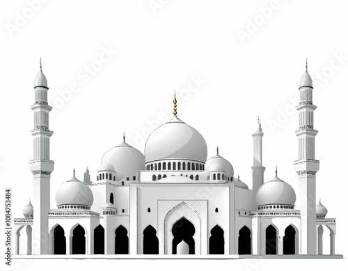 Elegant Black Mosque Silhouette on White Background