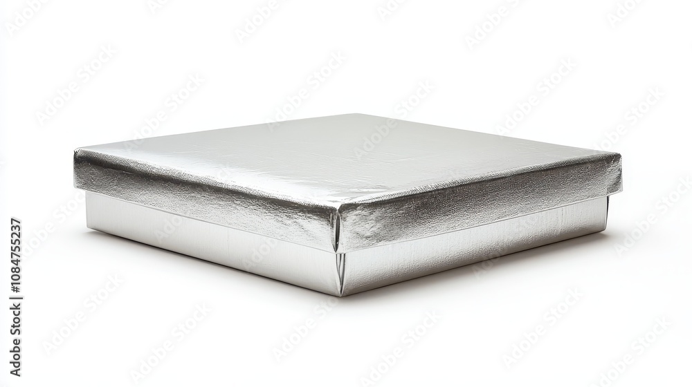 Silver gift box elegantly presented on a pure white background, perfect for showcasing special occasions Silver gift box elegantly presented on a pure white background, perfect for showcasing special occasions