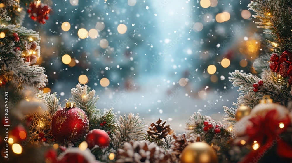 A chic holiday-themed mockup showcases a decorative frame embellished with seasonal accents, ideal for highlighting festive designs or messages A chic holiday-themed mockup showcases a decorative frame embellished with seasonal accents, ideal for highlighting festive designs or messages