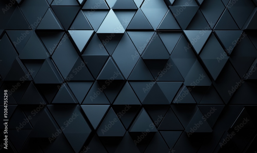high tech dark background with a triangular block structure. Wall texture with a 3D triangle tile pattern high tech dark background with a triangular block structure. Wall texture with a 3D triangle tile pattern