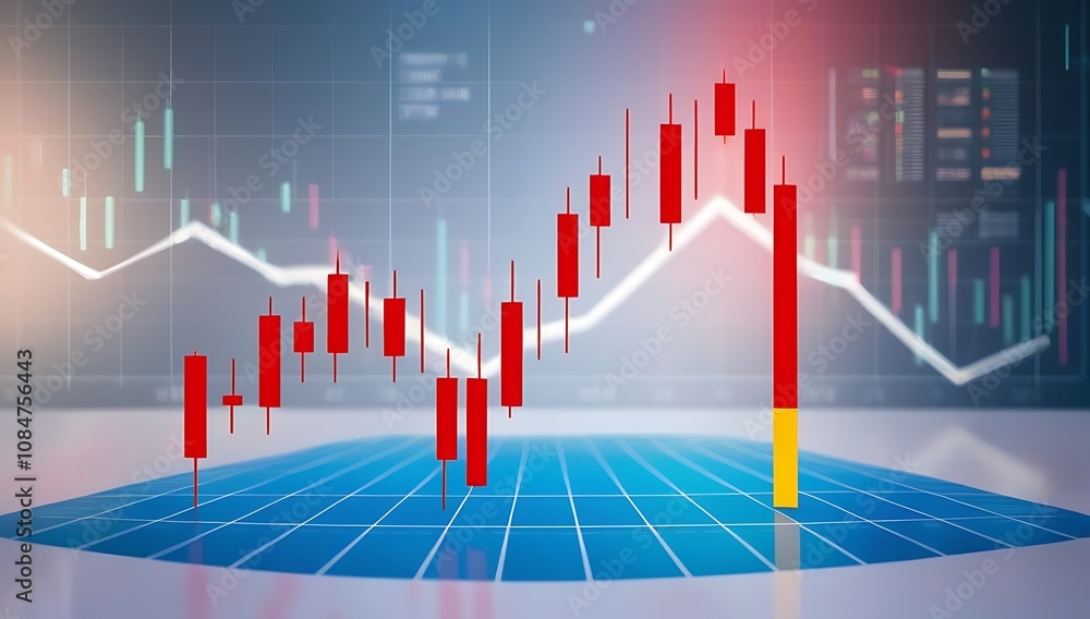 Red Candlestick Chart Shows Market Decline Trend Red Candlestick Chart Shows Market Decline Trend