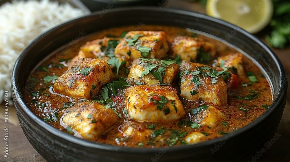 Aromatic Paneer Masala in a Dark Bowl, Garnished with Cilantro Aromatic Paneer Masala in a Dark Bowl, Garnished with Cilantro