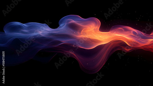 Abstract Background with Flowing Lines and Glowing Particles