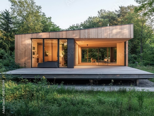 Esquisse d'une maison moderne partiellement en bois et des matÃ©riaux recyclable et bon pour l'environnement photo