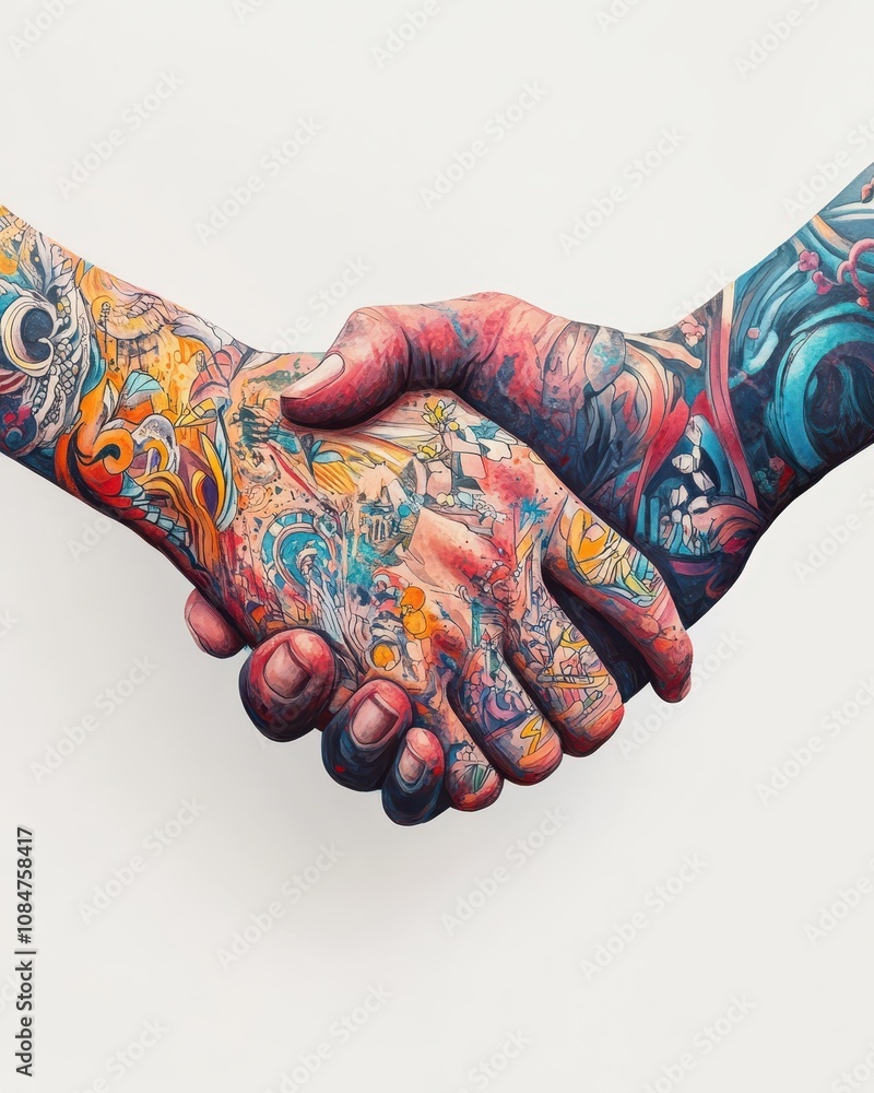Tattooed hands shaking. Generative AI Tattooed hands shaking. Generative AI