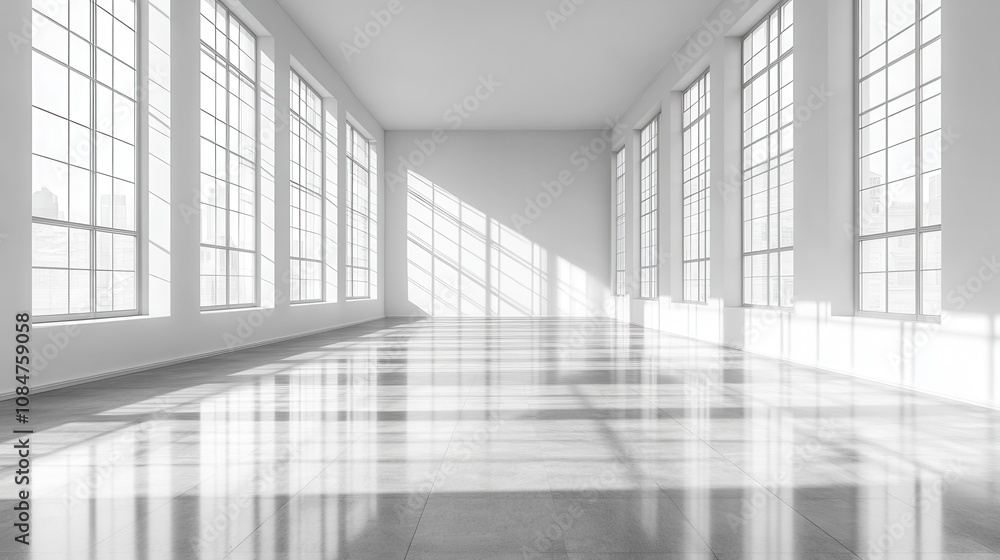 Empty art gallery floor architecture daylighting. Empty art gallery floor architecture daylighting.