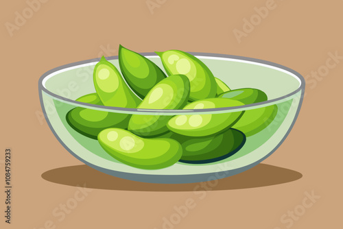  Edamame  soybeans  shelled in glass bowl vector art illustration