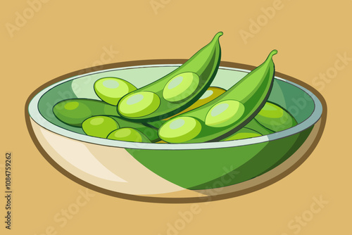  Edamame  soybeans  shelled in glass bowl vector art illustration