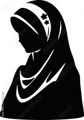 Black silhouette of a hijabi Moslem woman . This vector design is perfect for hijab brands.