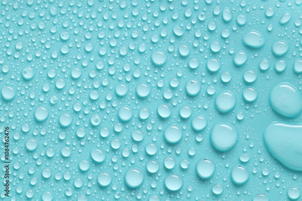 Water drops on turquoise background, above view Water drops on turquoise background, above view