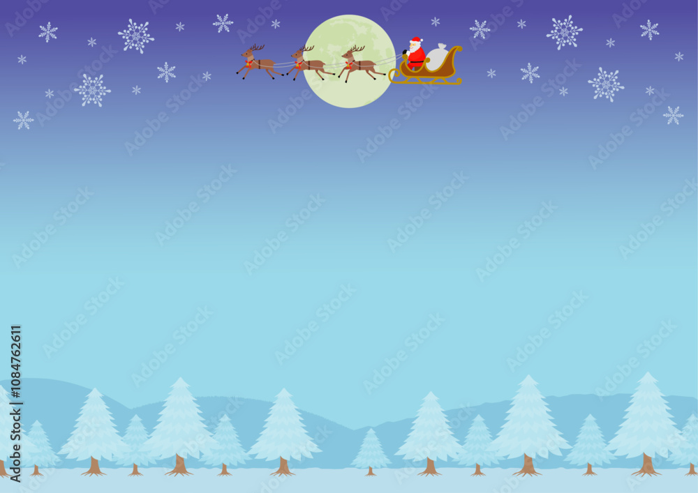 クリスマスの空飛ぶサンタとソリのイメージイラスト_横
クリスマスの空飛ぶサンタとソリのイメージイラスト_横
