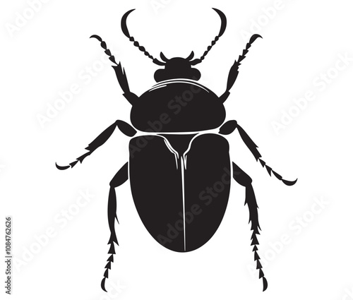 Black and white beetle cartoon, Beetle icon silhouette