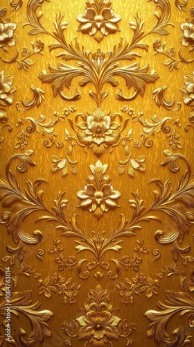 Seamless vintage gold wallpaper with delicate floral motifs, floral, seamless, vintage, gold, wallpaper, elegant, damask