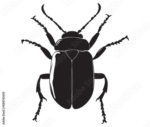 Black and white beetle cartoon, Beetle icon silhouette