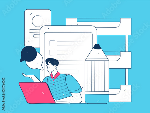 Flat vector illustration of business people operating work scene
