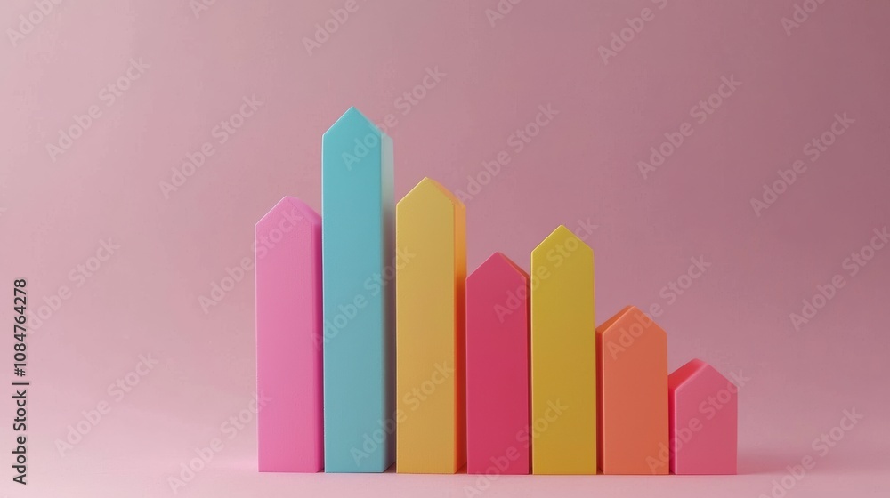Data visualization action colorful bar graph studio setting minimalist background informative concept for business growth Data visualization action colorful bar graph studio setting minimalist background informative concept for business growth