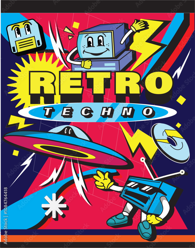 Fototapeta premium Retro techno poster