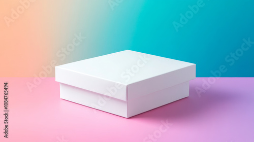 blank white product box casting shadow on colorful background, creating modern and minimalistic aesthetic. Perfect for packaging and branding needs