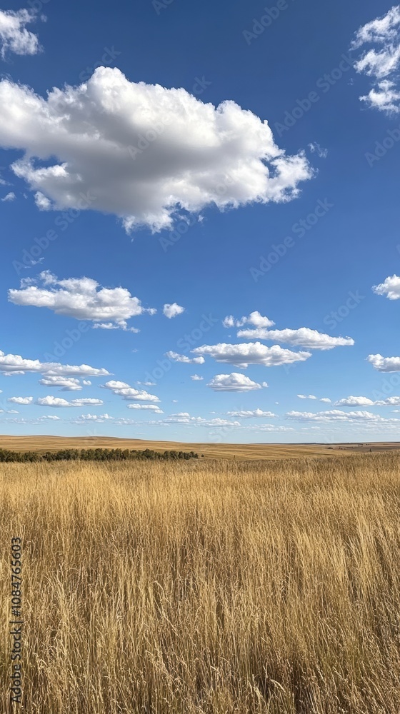 Golden prairie grass blowing in the wind under a cloudy blue sky Golden prairie grass blowing in the wind under a cloudy blue sky