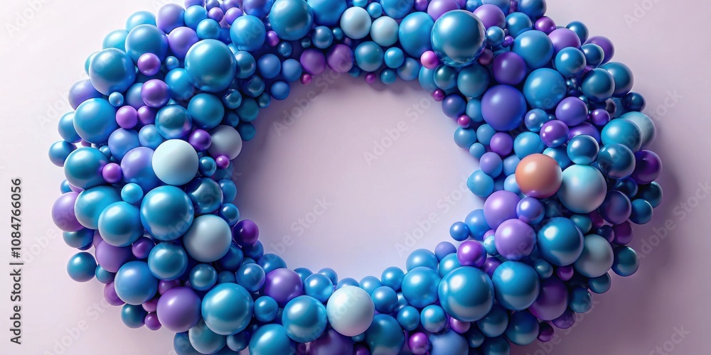 Fototapeta premium Abstract render of circle shape with blue and purple balls, circle, shape, blue, purple, balls, abstract,, render, geometric