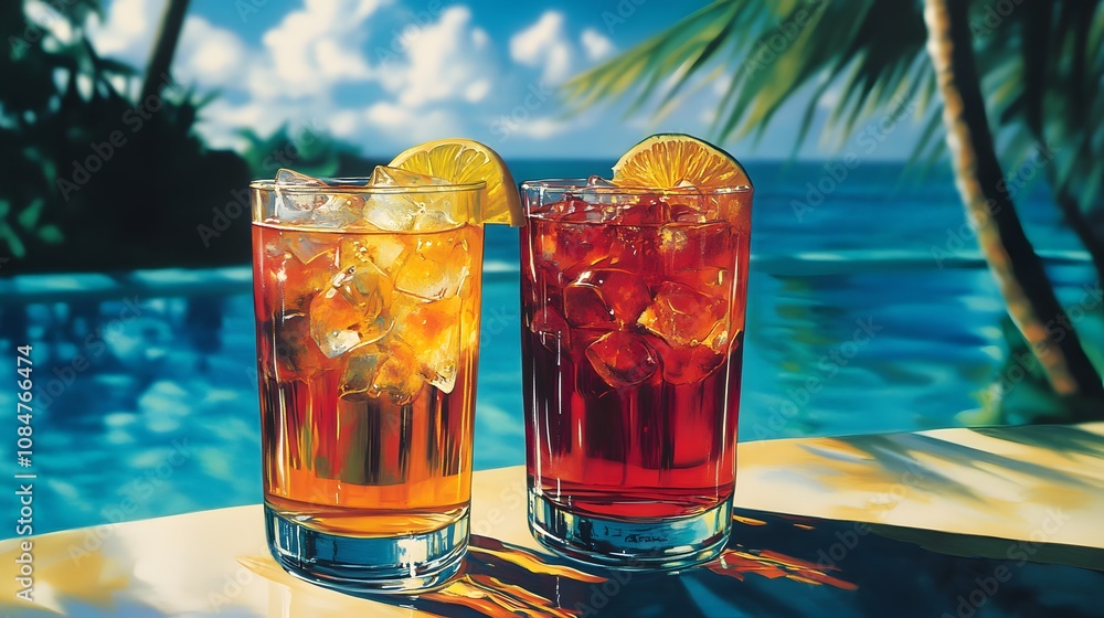 Two Tropical Drinks by the Pool Two Tropical Drinks by the Pool