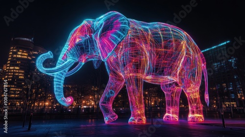 Luminous Elephant: A Nighttime Spectacle in the City