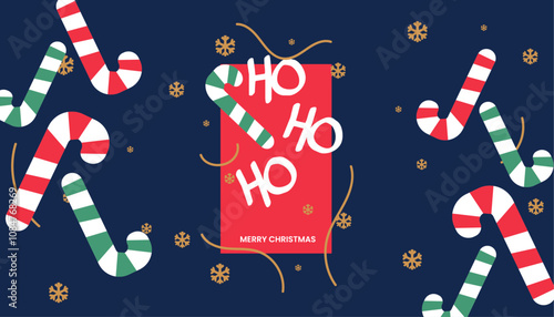 Merry Christmas greeting card, holiday background. Modern beautiful Xmas design with typography, web banner, brush strokes and snowflakes. Minimal art, poster, cover, template in green red blue colors