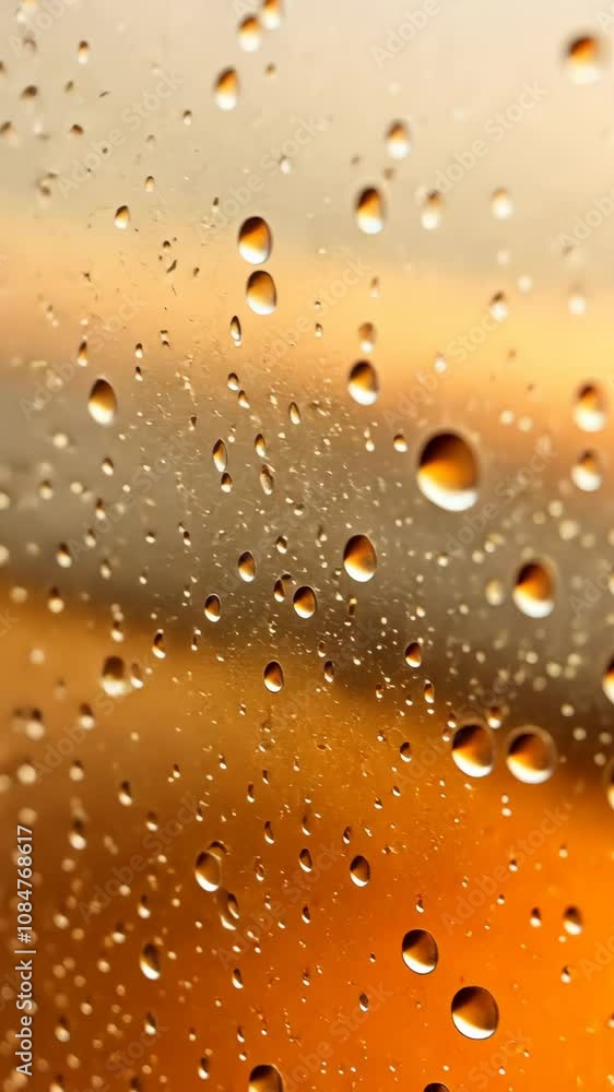 Numerous water droplets of varying sizes adorn a glass surface Numerous water droplets of varying sizes adorn a glass surface