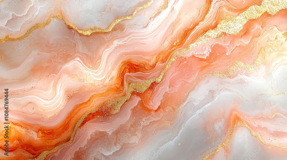 Abstract design featuring flowing patterns in shades of peach, white, and gold. Abstract design featuring flowing patterns in shades of peach, white, and gold.
