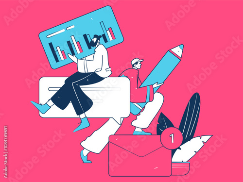 Flat vector illustration of business people operating work scene
