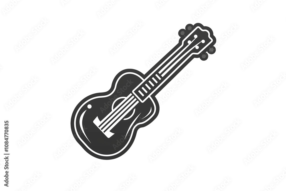 Obraz premium PNG cut out isolated background. A simple black and white line illustration of an acoustic guitar, showcasing its classic shape and strings.
