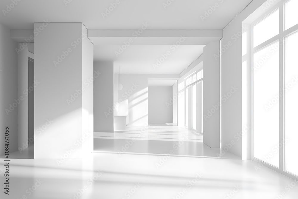Modern, bright, empty apartment room render. Modern, bright, empty apartment room render.