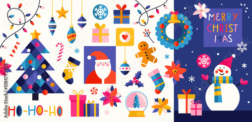 Vibrant Christmas design elements set. Vector holiday collection.