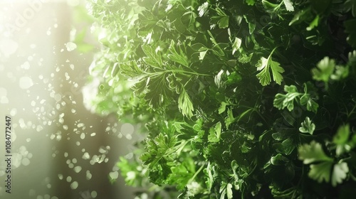 Lush green herbs growing vibrantly in nature close-up photography fresh environment soft lighting organic concept photo