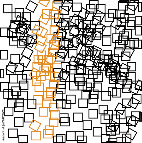 A multitude of outline squares and a vertical strip of small golden frames.