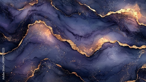 Abstract design featuring flowing waves of deep purple with gold accents.