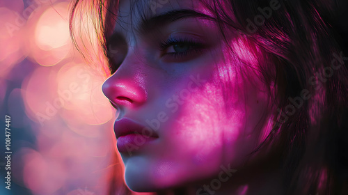 Digital Art Illustration of a Woman with Pink Lights