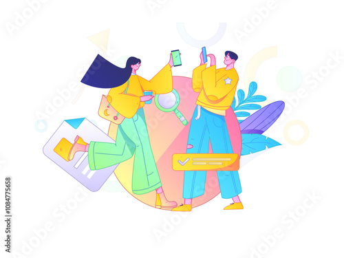 Flat vector illustration of business people operating work scene
