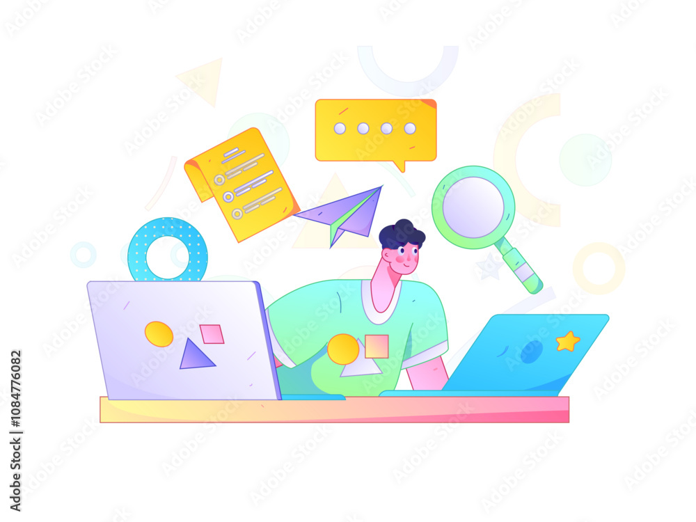 Flat vector illustration of business people operating work scene
Flat vector illustration of business people operating work scene