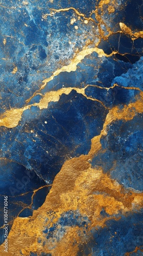 Gold and blue marble stone textured background wallpaper. Generative AI Illustration