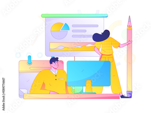 Flat vector illustration of business people operating work scene
