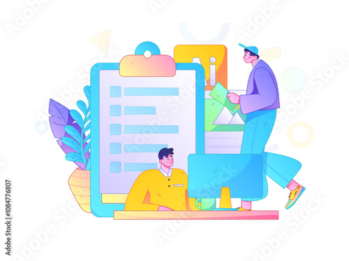 Flat vector illustration of business people operating work scene
