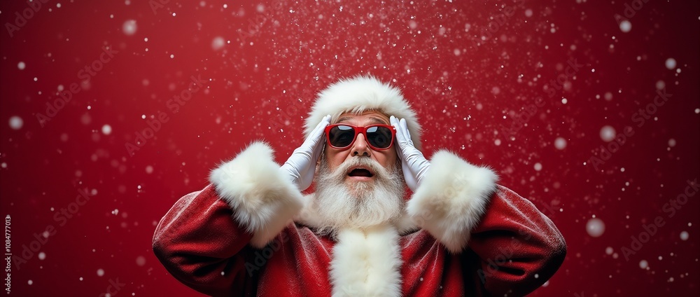 Santa Claus, wearing sunglasses, strikes a fun pose amidst falling snowflakes on a vibrant red background. Perfect for celebrating the joyful spirit and excitement of the Christmas season.
Santa Claus, wearing sunglasses, strikes a fun pose amidst falling snowflakes on a vibrant red background. Perfect for celebrating the joyful spirit and excitement of the Christmas season.