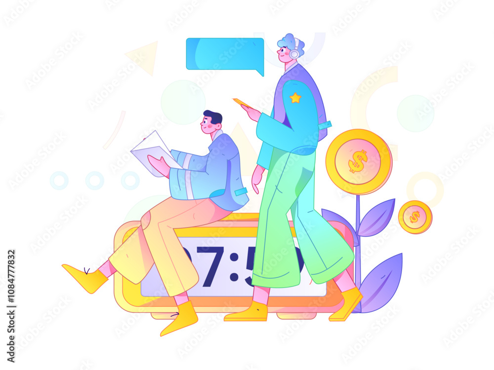 Obraz premium Flat vector illustration of business people operating work scene 